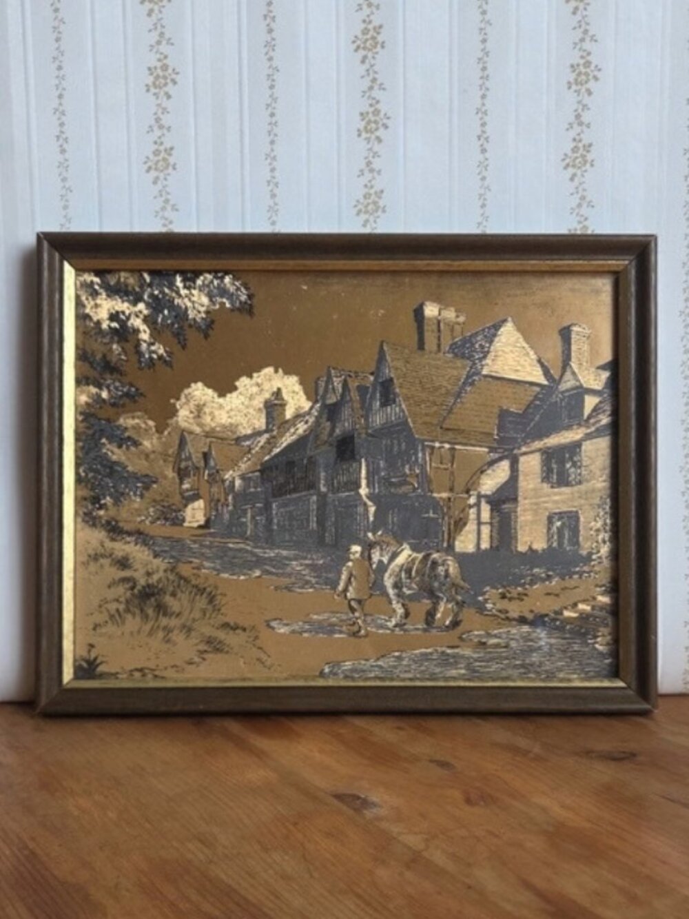 Vintage Gold Dufex Foil Print Chiddingstone Kent Village Framed Wall Art 9x7